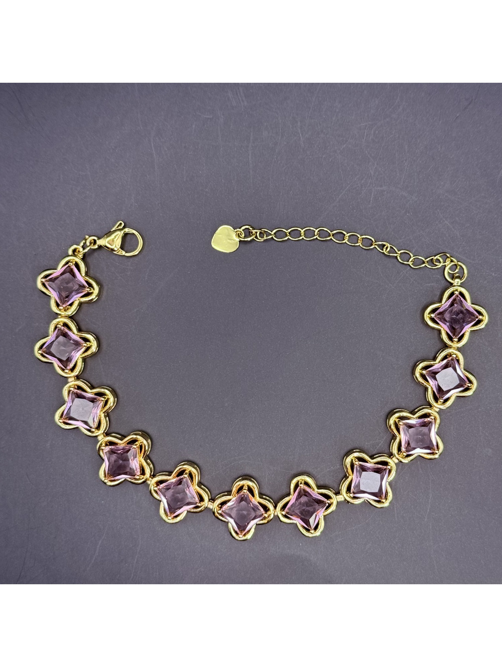 candy+clover chunky pink crystal clover gold tone bracelet